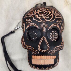 Skull Hand Crafted Genuine Leather Coin Purse, Color: Black